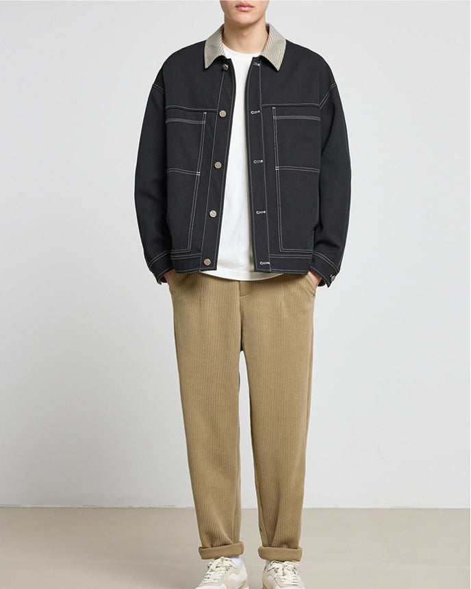 Momeike Color-Block Patchwork Lapel Jacket