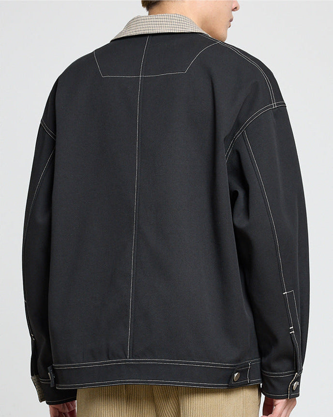 Momeike Color-Block Patchwork Lapel Jacket