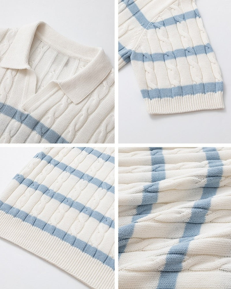 Texturerad stickad polo kortärmad