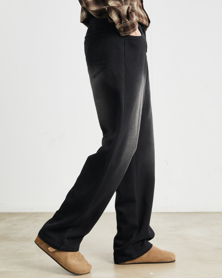 Black Washed Soft Feel Straigh Leg Pants med midjeband och dragsko