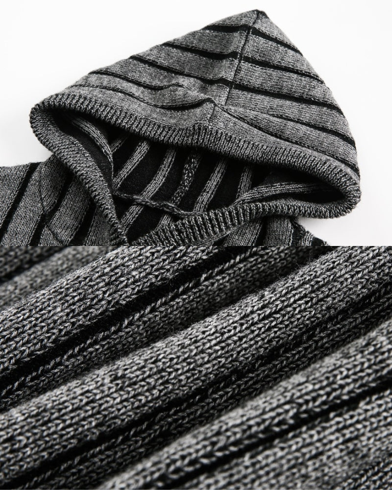 Stickad hoodie med vertikala ränder