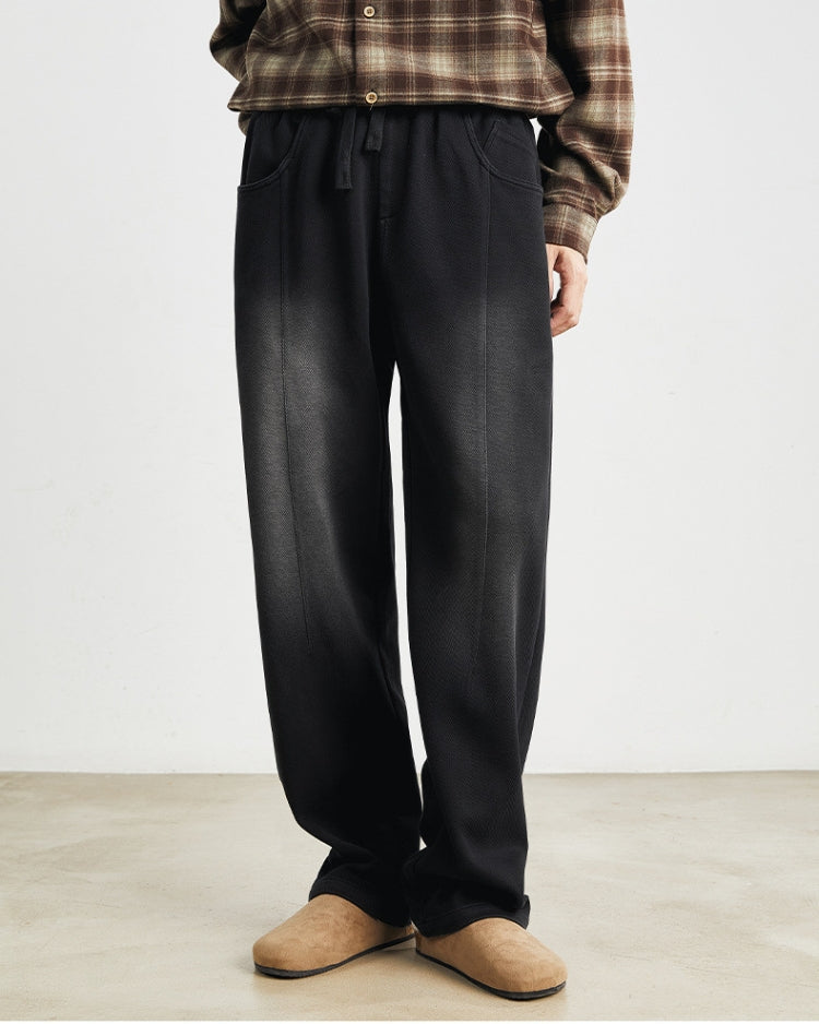 Black Washed Soft Feel Straigh Leg Pants med midjeband och dragsko