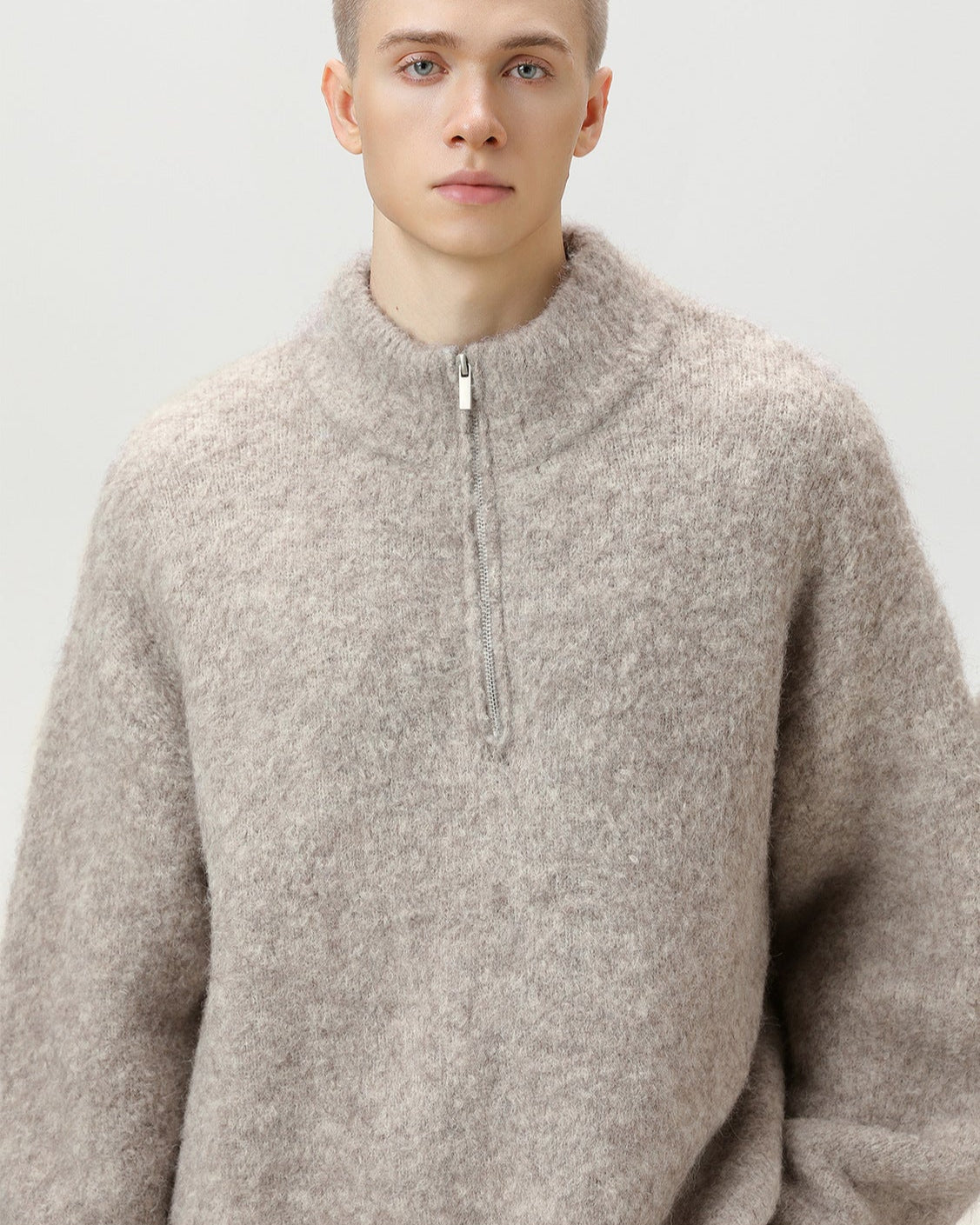 Brushed Blend Comfort Oversized tröja med halv dragkedja