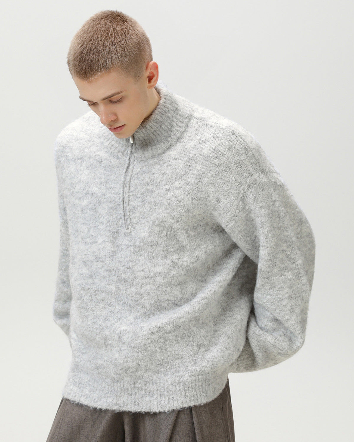 Brushed Blend Comfort Oversized tröja med halv dragkedja