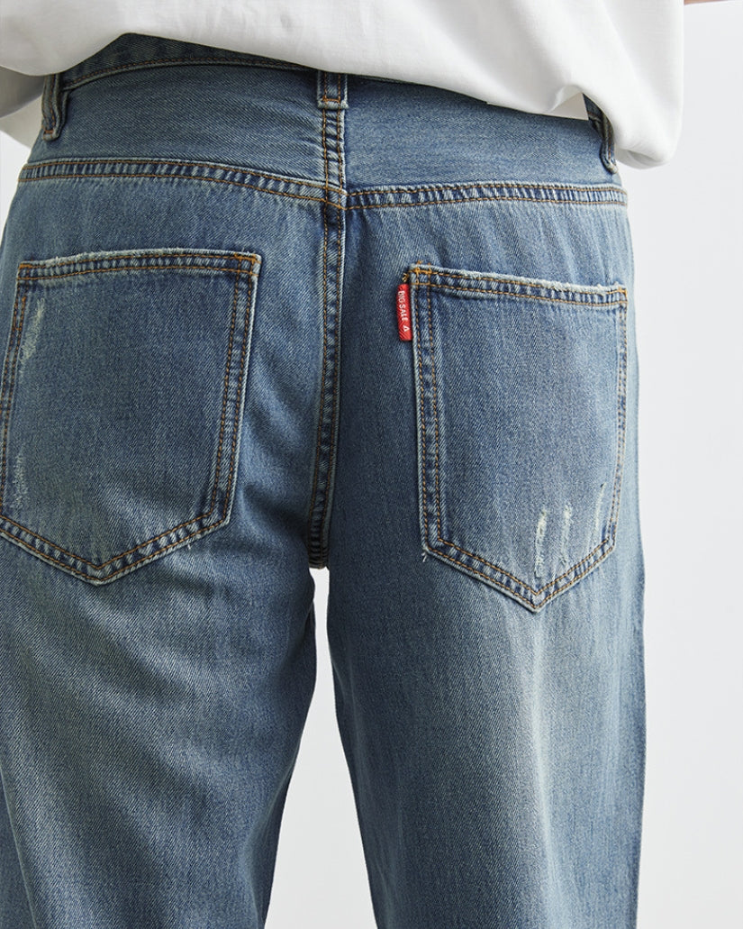 Vintage Yıkama Düz Paça Denim Kot Pantolon