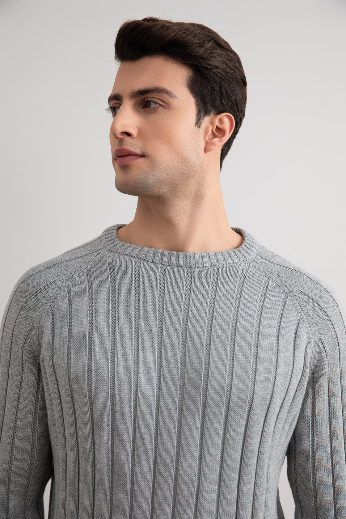 Gri Mélange Crewneck Ribana örgü kazak