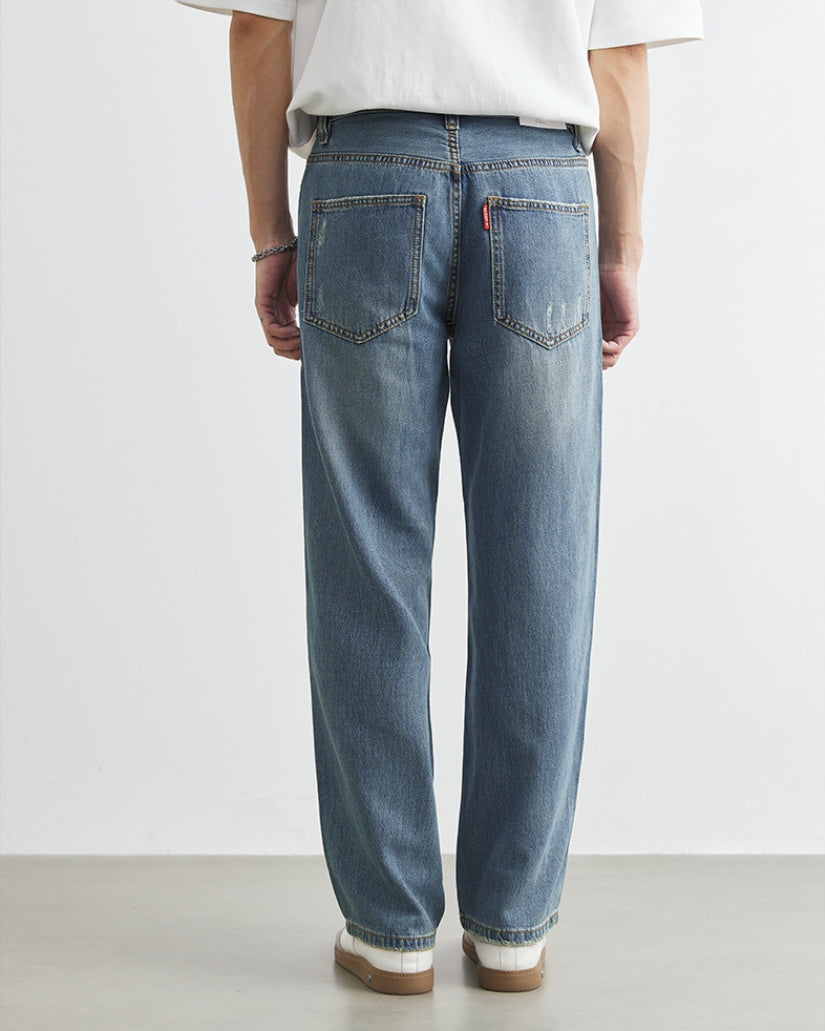 Vintage Yıkama Düz Paça Denim Kot Pantolon