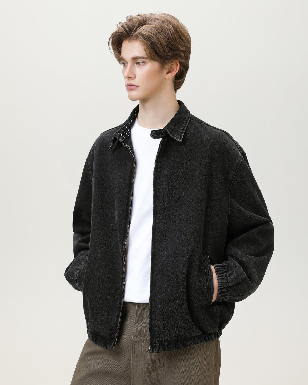 Büyük Boy Siyah Denim Fermuarlı Ceket