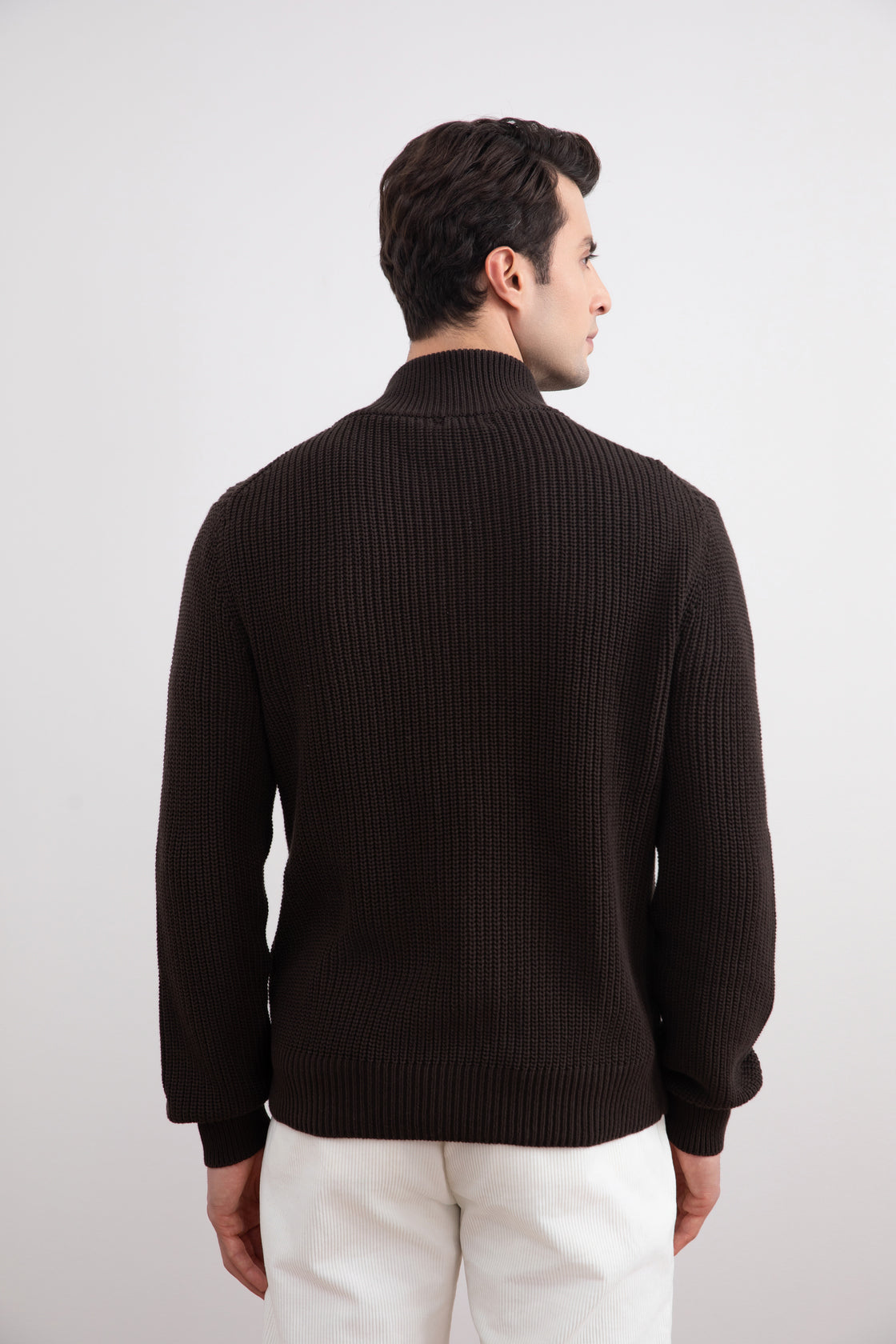 Áo khoác cardigan sọc nâu sẫm có khóa kéo