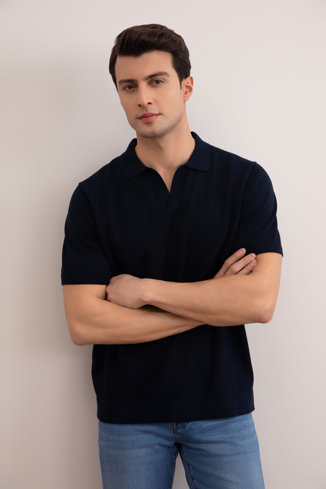 Áo thun Polo mở màu xanh navy