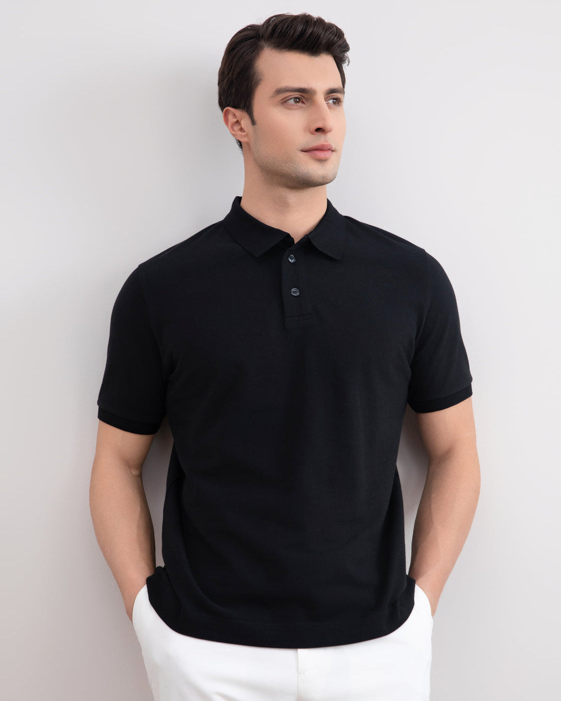 黑色棉質皮克 Polo 衫