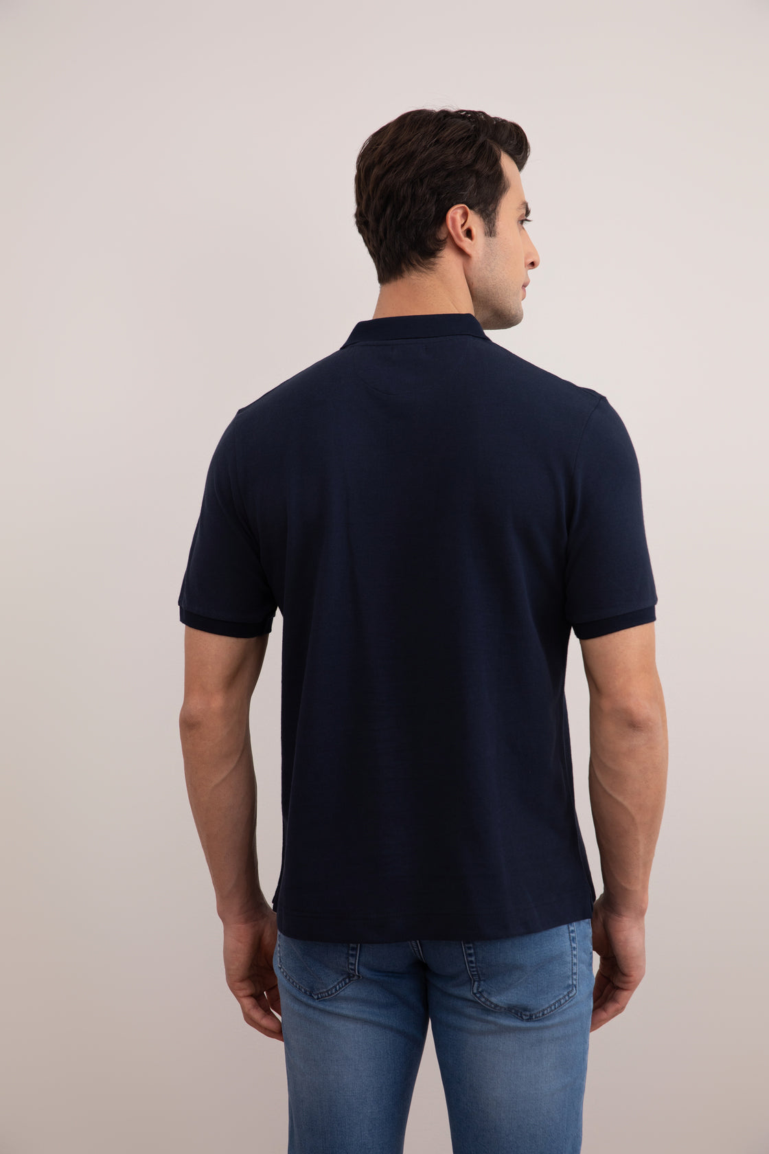 藏青色棉质 Piqué Polo 衫