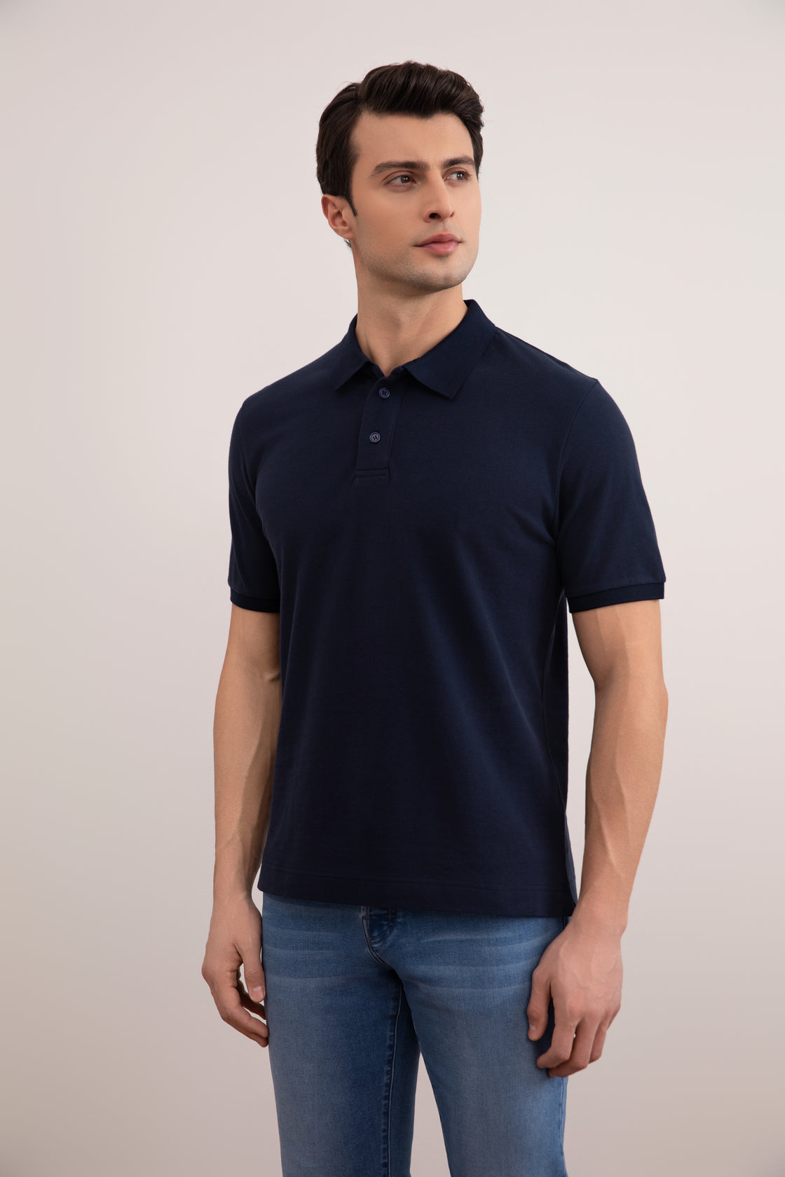 藏青色棉质 Piqué Polo 衫