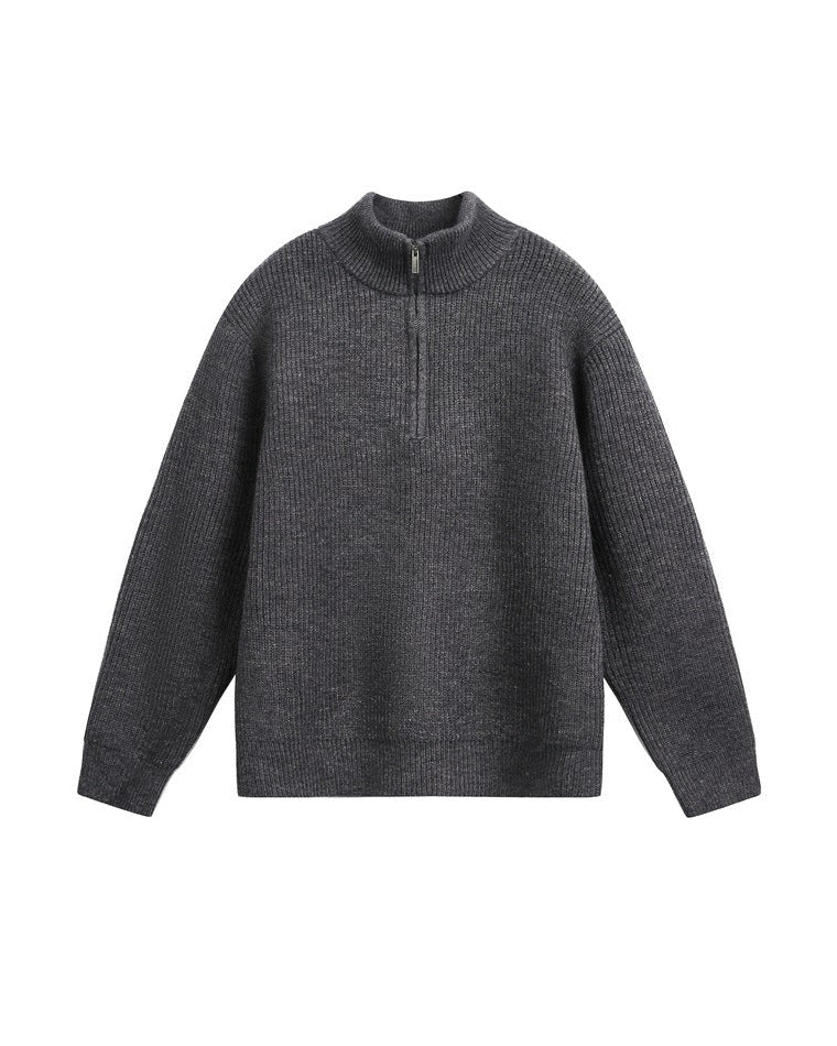 复古环形针织半拉链毛衣